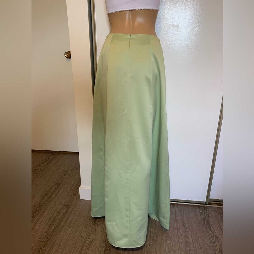 Vintage pastel mint green satin Maxi Skirt Size :Small